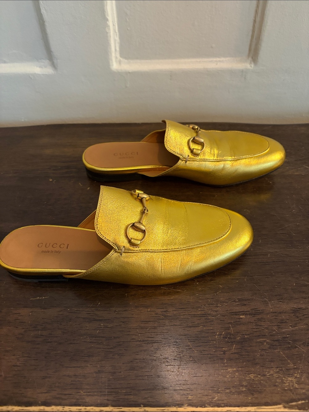 Gucci Metallic Gold Princetown Horsebit Leather Mules - Picture 3 of 7